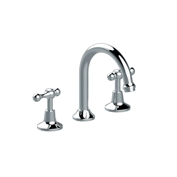 I migliori rubinetti per bagno in ottone massiccio cromato a 3 fori con rubinetto a due maniglie montati sul ponte rubinetti per lavabo ad arco alto