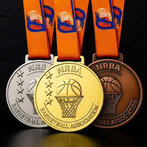 Médaille de basket-ball NRBA personnalisée en gros, récompense en alliage de zinc 3D avec motif cercle et étoile, et cordon avec logo orange - Product Image 1
