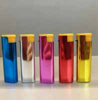 Briquet à gaz métallique classique au butane, flamme bleue puissante, coupe-vent, rechargeable, électronique tactile, avec logo personnalisé, coffret cadeau