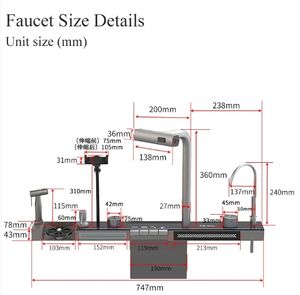 Robinet multifonctionnel populaire sur TikTok avec <span class=keywords><strong>support</strong></span> pour téléphone, nouveau style, quatre fonctions, en laiton, avec douchette extractible et cascade pour évier - Product Image 4