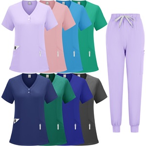 Women <b>Scrub</b> Suit Set Moisture Wicking V Neck Short Sleeve Split Uniform Hospital Work <b>Clothes</b> For Medical Spa Beauty Use - Product Image 1