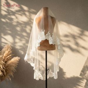 YouLaPan Velo de novia elegante de tul suave con apliques de encaje, velo de boda corto para dama de honor, accesorios para el cabello de boda <span class=keywords><strong>M169</strong></span> - Product Image 5
