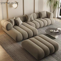 Cremeweißes Sofa-Set Kleines Graues Stoffsofa 4-Sitzer L-Form Modernes Leder-Chaiselongue Relaxsofa Schlafsofa Wohnzimmer Ecksofa