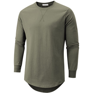 T-shirt Premium <span class=keywords><strong>Homme</strong></span> à Manches Longues et Ourlet Courbé, Col Rond Brodé, Coupe Longue – Fournisseur en Gros OEM ODM Personnalisé - Product Image 1