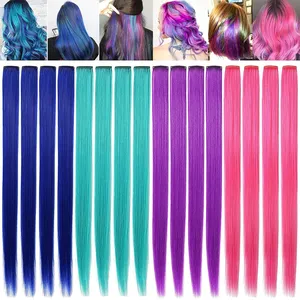 Extensiones de Cabello con Clip VEYDA de Colores para Fiestas, para Niñas, 22 Pulgadas, Colores Omber, Cabello Liso, Sintético - Product Image 1