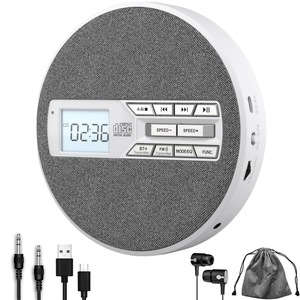 Lecteur CD portable en tissu blanc rond avec batterie 1500 mAh, double récepteur et émetteur Bluetooth, radio FM, USB, AUX, répétition A-B, son variable - Product Image 1
