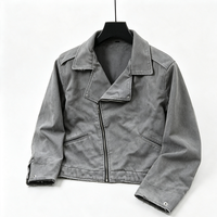 Veste en toile d'hiver pour homme, style streetwear, décontractée, en coton, coupe courte, effet délavé, style motard, avec fermeture éclair asymétrique, bords effilochés et revers, personnalisable