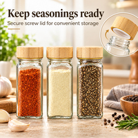 Set Botol Bumbu Kaca Desain Modern 120ml dengan Tutup Kayu, Pilihan Ukiran, Penyegel Pompa Anti Lembab untuk Menjaga Kesegaran
