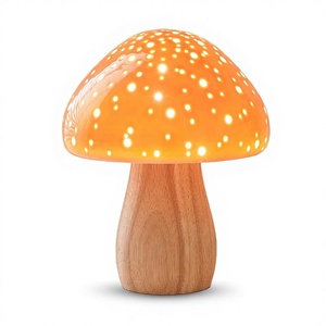 Lámpara de Noche de Madera con Forma de Hongo, Lámpara de Mesa para Dormitorio, Estilo Retro <span class=keywords><strong>Vintage</strong></span>, Luz Nocturna Naranja, Pequeña y Estética, para Sala de Estar, Escritorio, Hogar - Product Image 3