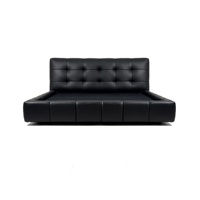 Modernes Italienisches Schwarzes Gestepptes Lederbett mit Edelstahlrahmen, Umweltfreundlich, Verstellbar, Komfortabel und Niedrig