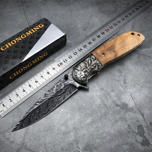 Couteau de poche EDC portable haute dureté, acier 440C, manche en bois pliable, camping et chasse, motif imprimé en 3D - Product Image 6