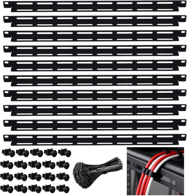 Rack Cable Management Tie Bar Kit 1U Tie Bars Zip Ties Cage Nuts Screws Works with 19" Open Frame Racks Enclosures