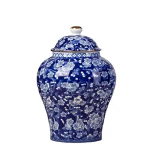 Dark Blue Porcelain Round shape Under Glazed Gold Shiny Flower Ceramic flower Pot Jars