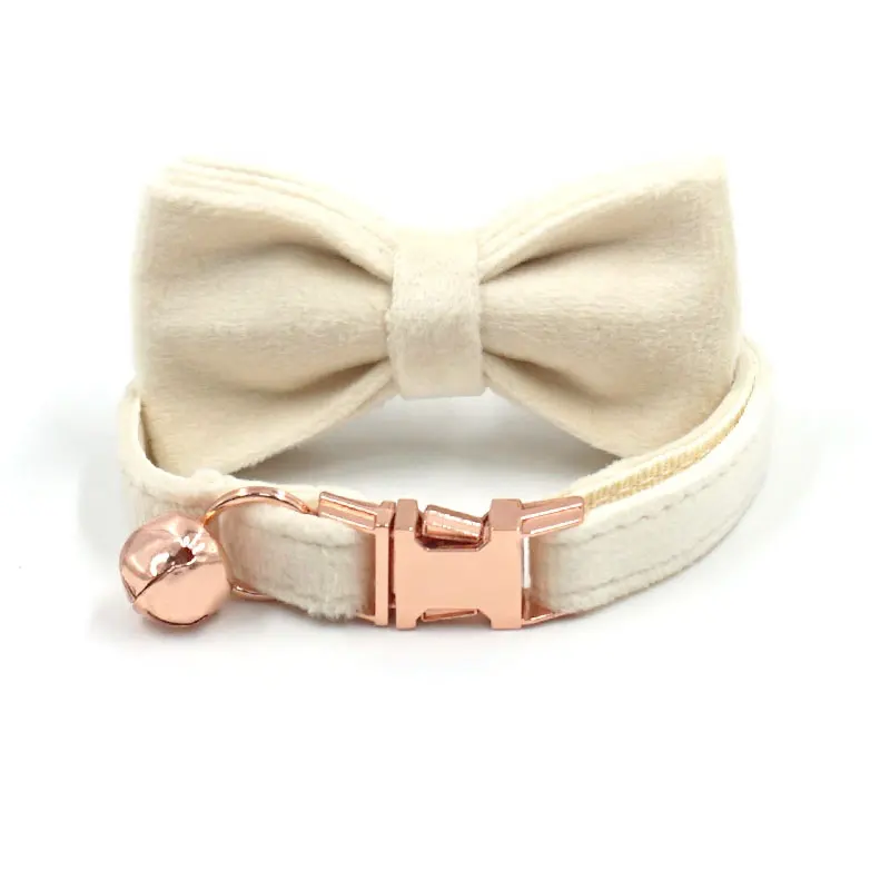 Lovely mini handmade cat collar bowtie logo engraving metal buckles cat collar with bell wholesale dog cat collars bow with bell