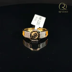 Gold <b>ring</b> with om design for <b>men</b> studded with sparkling stones stylish traditional religious jewelry gift for daily wear - Product Image 3
