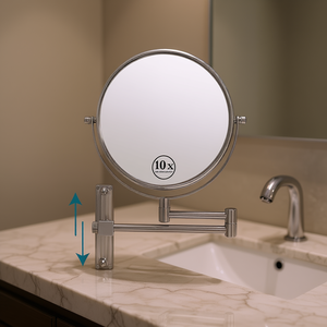 Miroir de maquillage rond mural Db, 8 pouces, grossissement 3X, finition chromée, bras pivotant réglable en hauteur - Product Image 2