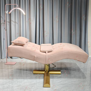 Luxuriöses Goldenes Gebogenes Massagebett-Auflage Spa Salon Wimpern Rosa Samt Gebogenes Wimpernbett Stuhl Salon-Möbelset - Product Image 3
