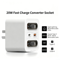 Prise convertisseur de charge rapide YuHe Group Smart Life 20W avec câble rétractable USB-C USB-A, prise 2 broches 10A, en acrylique, compatible Wi-Fi, IP20