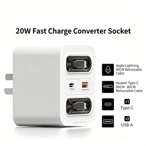 Convertisseur de charge rapide 20W YuHe Group avec câble rétractable USB-C USB-A Prise 2 broches - Product Image 2