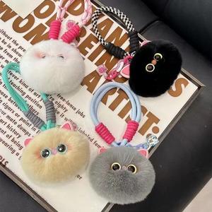 Breloque de sac en vraie fourrure de lapin Rex écologique et douce - Porte-clés <span class=keywords><strong>pompon</strong></span> moelleux avec cordon en cuir - Accessoire de sac mignon - Cadeau - Product Image 5