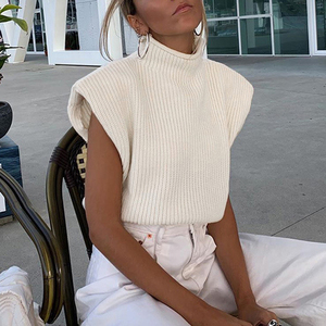 <span class=keywords><strong>Pull</strong></span> Oversize Épaulettes Tricoté Sans Manches Hiver Automne <span class=keywords><strong>Femme</strong></span> <span class=keywords><strong>Pull</strong></span> Tops Casual <span class=keywords><strong>Col</strong></span> Roulé Femmes pantalons de Survêtement - Product Image 3