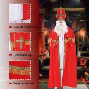 Fábrica Direta Do Feriado Traje Vermelho Ouro Robes Igreja Celebração Roupa Religiosa Natal Tema Bispo São Natal Traje - Product Image 3