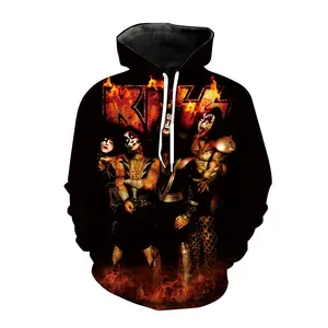 Kiss Band 3D Sweatshirt bertudung pria wanita Fashion kasual Pullover Harajuku Streetwear Hoodie ukuran besar supadera kostum pria