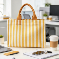Sac fourre-tout en toile personnalisable grande capacité avec rayures orange et poignées renforcées en coton