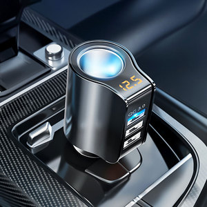 Soporte para cargador de coche, adaptador 3 en 1 de 12V con puertos USB, carga rápida, pantalla Digital, monitorización de voltaje, luz indicadora LED - Product Image 1
