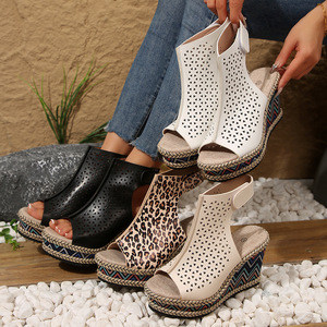 Women Summer Hollow Thick-Soled Wedge <b>Sandals</b> New Style Hemp Rope Sole Roman <b>Sandals</b> - Product Image 1