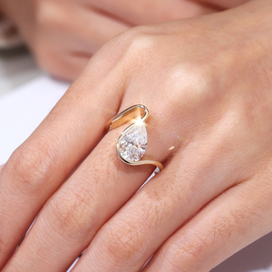 2.5ct phụ nữ của đám cưới moissanite Nhẫn Solitaire Lê cắt trắng nửa <span class=keywords><strong>bezel</strong></span> thiết lập 10k Vàng Vàng Nhẫn đính hôn - Product Image 5