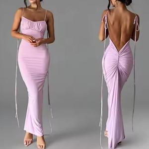 Vestido de Verano de Alta Calidad en Oferta, con Logotipo Personalizado, Plisado, sin Espalda, para Fiestas, Vestido de Lino y Algodón para Mujer - Product Image 1