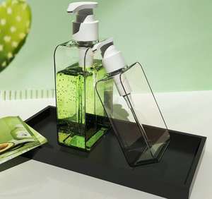 Körper wasch flaschen Rechteckform Handwäsche Reinigung Kunststoff Kosmetik Quadratische Flasche Etikett Press pumpe Wieder verwendbare Flaschen PETG - Product Image 1