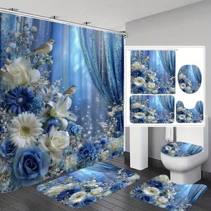 Cortina de Ducha Floral de Poliéster, Cortina de Baño con Impresión Digital Personalizada, Juego de Cortinas de Ducha Impermeables, Venta al por Mayor 8 - Product Image 1