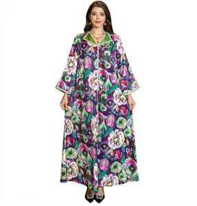 A-149 2024 New Dubai Closed Abaya Diamond Floral Muslim Dress For Women Traditional Muslim Clothing