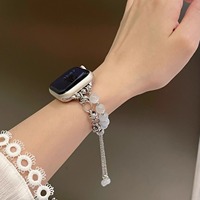 Bracelets de luxe pour femmes avec perles, bracelets de montre en métal pour Apple Watch 38/40/41, 42/44/45/49MM, bracelet de montre tendance pour IWatch 9/8/7/6/5/4