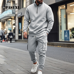 PASUXI Tuta Sportiva da Uomo in Pile Pesante Autunnale Antivento, Set 2 Pezzi con <span class=keywords><strong>Felpa</strong></span> Mezza Zip e <span class=keywords><strong>Pantaloni</strong></span> <span class=keywords><strong>Jogger</strong></span>, Completo Caldo Regolare - Product Image 1