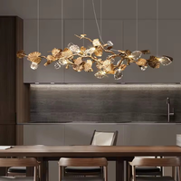 Lámpara Colgante Larga de Lujo con Ramas y Hojas de Metal Dorado, Cristal, para Mesa de Comedor, Villa, Isla de Cocina