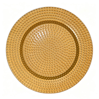 Assiette de présentation en PP dorée sur mesure, entièrement perlée et embossée, pour la décoration de table de mariage ou de fêtes