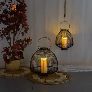مصابيح شموع معدنية مطلية بالبودرة السوداء تصميم جديد للبيع بالجملة مصباح لتزيين المنزل في شهر رمضان