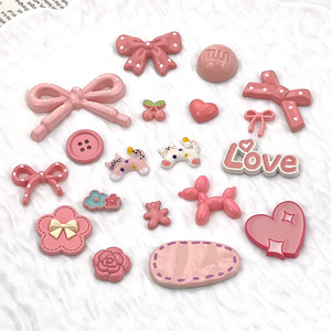 โบว์แมวน่ารักสีชมพู อุปกรณ์ตกแต่งเครื่องประดับ DIY สำหรับเคสมือถือ กิ๊บติดผม วัสดุทำรองเท้าแตะ วัสดุเรซิ่นพลาสติก งานฝีมือทำเอง - Product Image 1