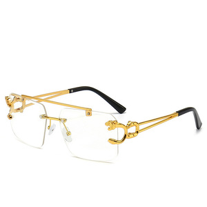 Steampunk Style Gold Tiger Head Sunglasses Frameless Chamfered Metal UV400 Unisex - Product Image 5