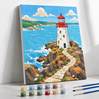 Peinture à l'huile DIY par numéros, paysage marin moderne, toile encadrée, coffret cadeau, maison, Noël, phare