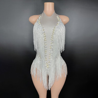 Sexy Ladies Diamond Tassel Halter Neck Bodycon Club Jumpsuit pour les femmes