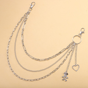 Cadena de cintura de metal estilo punk, diseño multicapa de corazón y calavera pirata, plata tibetana, estilo urbano, cadena corporal de moda para uso diario - Product Image 6