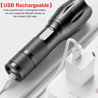 Lampe torche tactique en alliage d'aluminium à LED, rechargeable par USB, à focalisation réglable, IP44, à intensité variable, pour le camping en extérieur (vente en gros)
