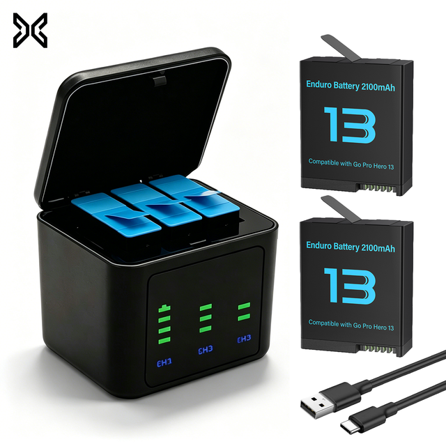 3 Pack Action Camera Batteries and Charging Case for GoPro Hero 13 Black Long Runtime 1900mAh Enduro Cold Resistant OEM