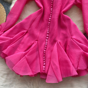 <span class=keywords><strong>Mini</strong></span> abiti corti alla moda da donna a manica lunga monopetto con volant a manica lunga - Product Image 6