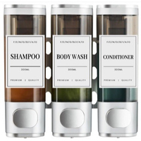 Distributeur de savon mural à 3 compartiments, rechargeable, pour shampoing, après-shampoing et gel douche, accessoires de salle de bain de qualité hôtelière