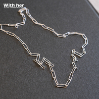 Collier tendance en laiton texturé minimaliste avec chaîne trombone, plaqué or blanc, délicat, rectangulaire, unisexe, vente en gros